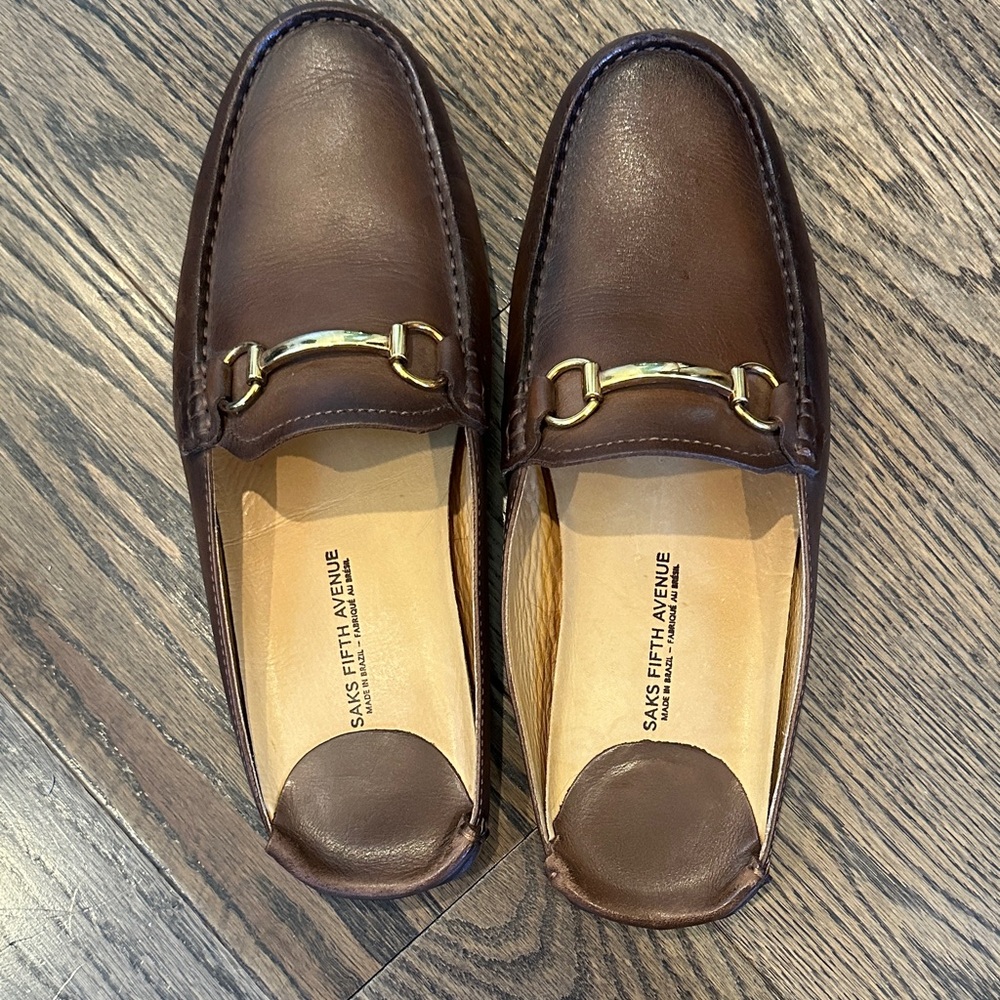 Saks Fifth Avenue Dark Brown Leather Slip-Ons